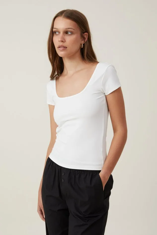 Cotton On Tops Emily Double Scoop Short Sleeve Natural White 8211 Women