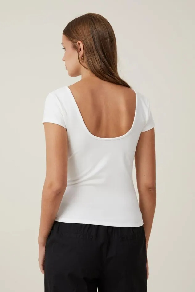 Cotton On Tops Emily Double Scoop Short Sleeve Natural White 8211 Women