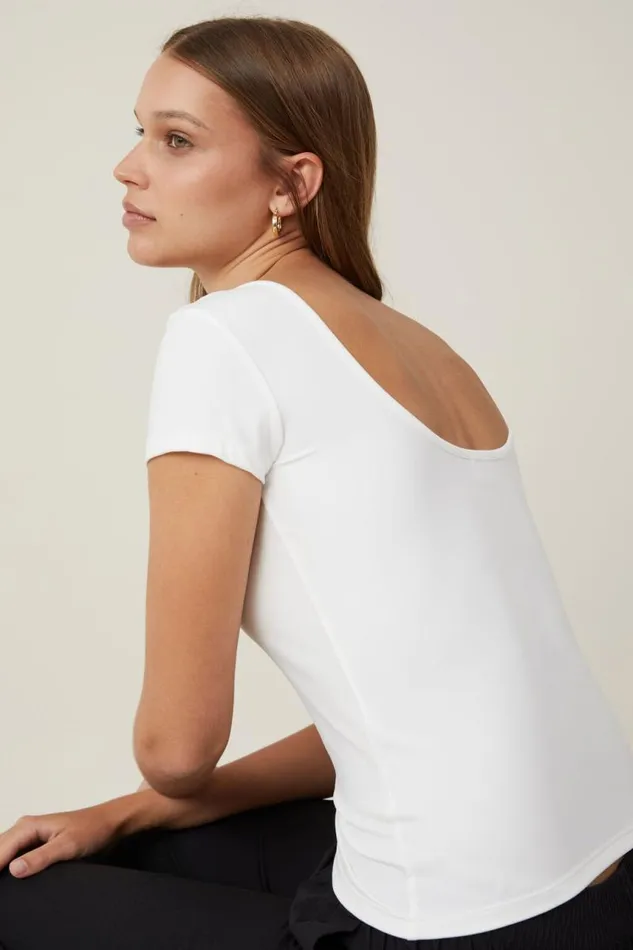Cotton On Tops Emily Double Scoop Short Sleeve Natural White 8211 Women