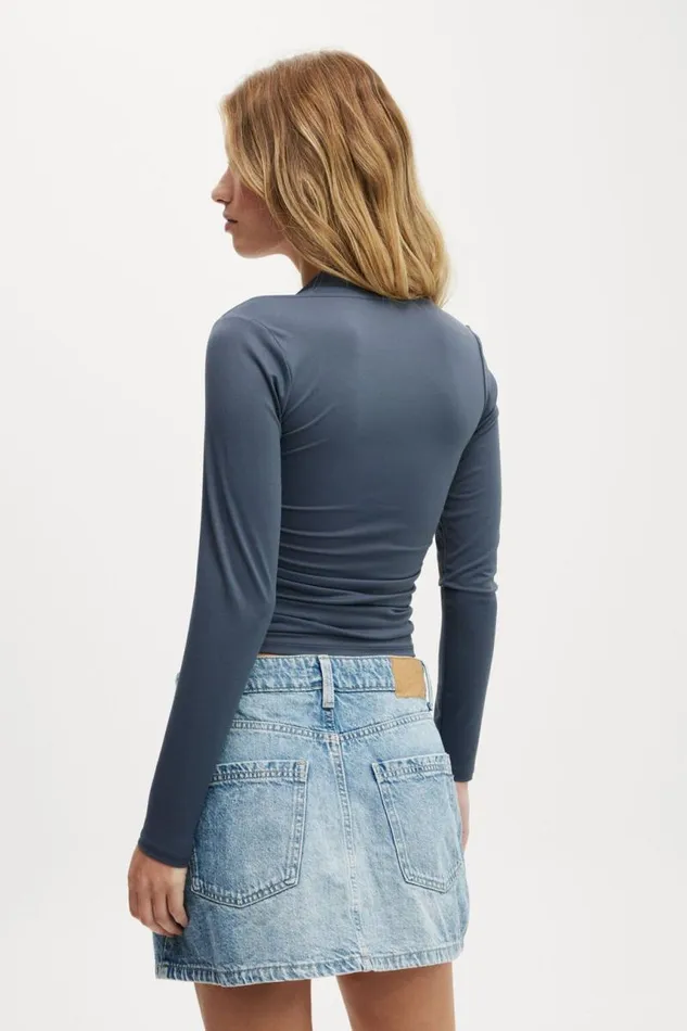 Cotton On Tops Ever Smooth Rouched Long Sleeve Top Blue Slate 8211 Women