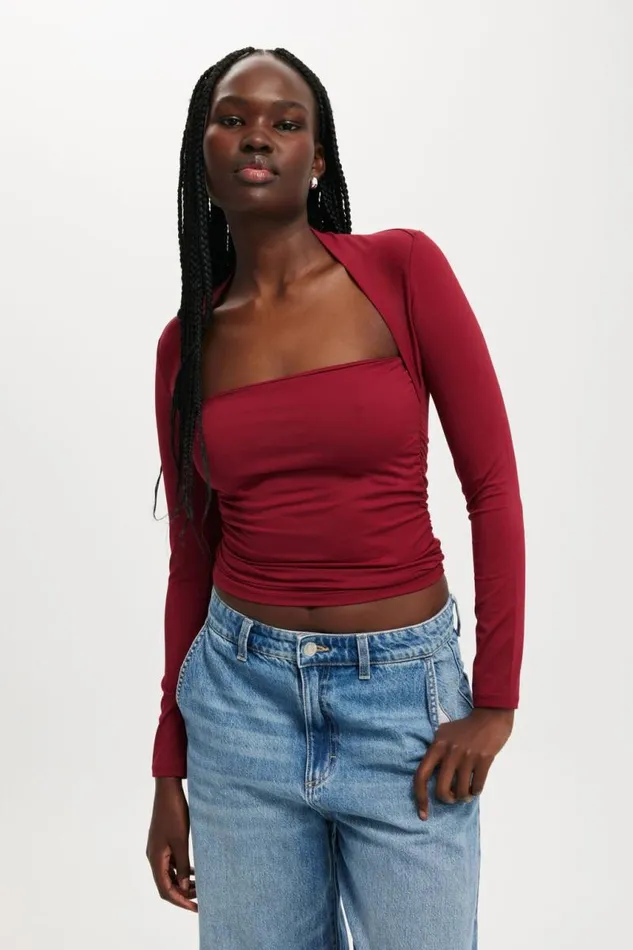 Cotton On Tops Ever Smooth Rouched Long Sleeve Top Cherry Rouge 8211 Women