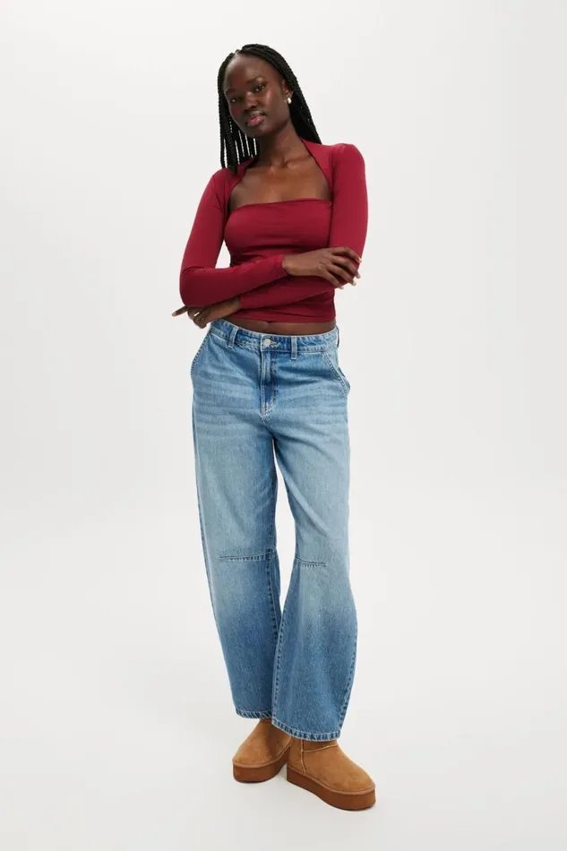 Cotton On Tops Ever Smooth Rouched Long Sleeve Top Cherry Rouge 8211 Women