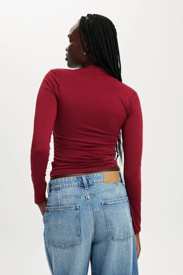 Cotton On Tops Ever Smooth Rouched Long Sleeve Top Cherry Rouge 8211 Women