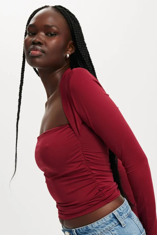 Cotton On Tops Ever Smooth Rouched Long Sleeve Top Cherry Rouge 8211 Women