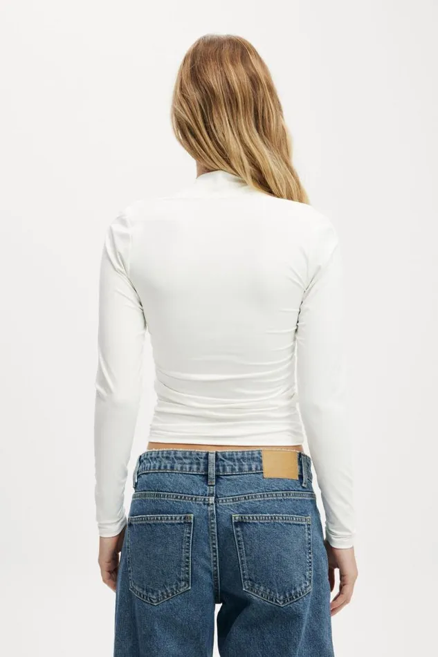 Cotton On Tops Ever Smooth Rouched Long Sleeve Top Vintage White 8211 Women