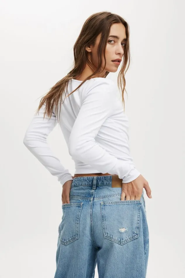Cotton On Tops Sarah Rosette Square Neck Long Sleeve White 8211 Women