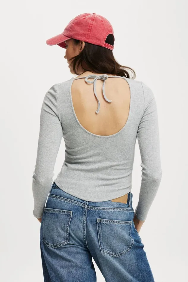 Cotton On Tops Sasha Pointelle Low Back Long Sleeve Top Grey Marle 8211 Women Cotton On Tops Sasha Pointelle Low Back Long Sleeve Top Grey Marle 8211 Women