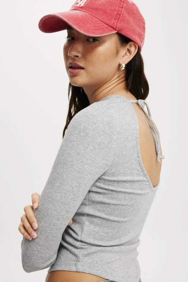 Cotton On Tops Sasha Pointelle Low Back Long Sleeve Top Grey Marle 8211 Women Cotton On Tops Sasha Pointelle Low Back Long Sleeve Top Grey Marle 8211 Women
