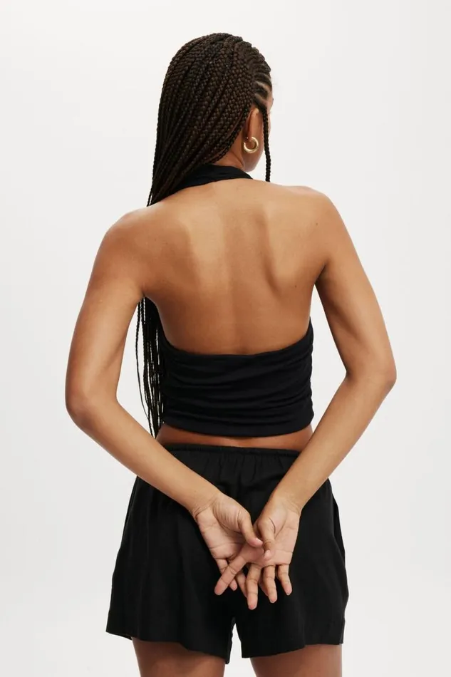 Cotton On Tops Staple Rib Rouched Halter Top Black 8211 Women
