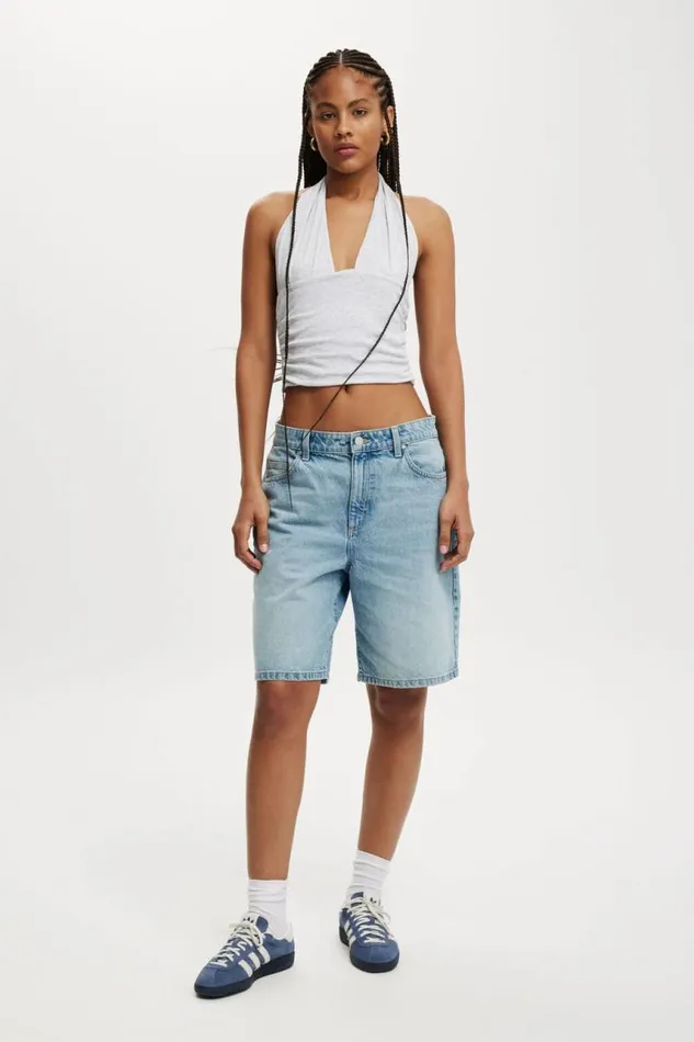 Cotton On Tops Staple Rib Rouched Halter Top Grey Marle 8211 Women