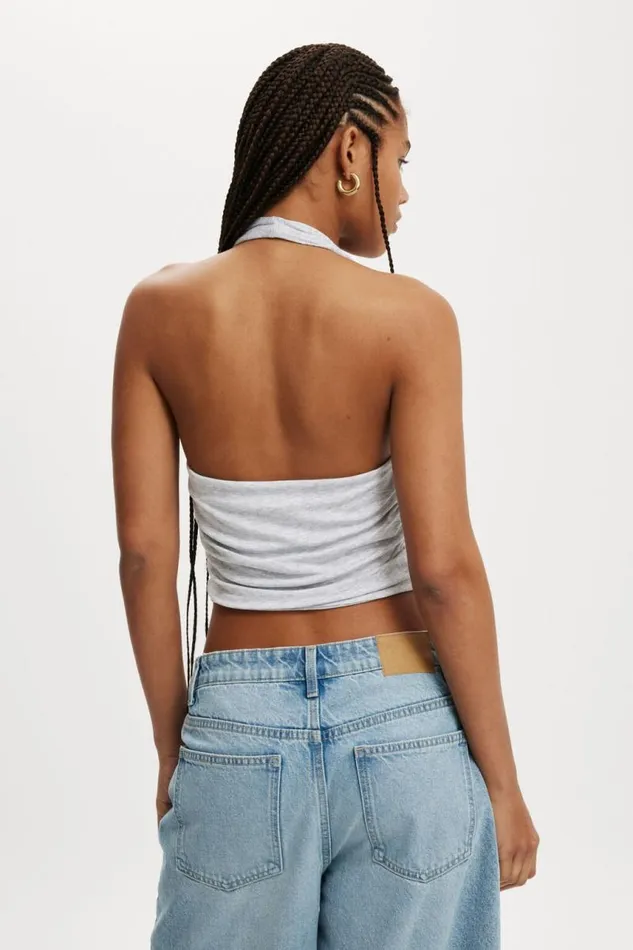 Cotton On Tops Staple Rib Rouched Halter Top Grey Marle 8211 Women