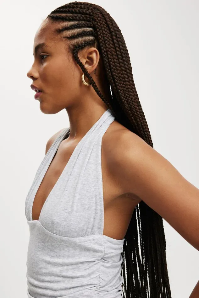 Cotton On Tops Staple Rib Rouched Halter Top Grey Marle 8211 Women