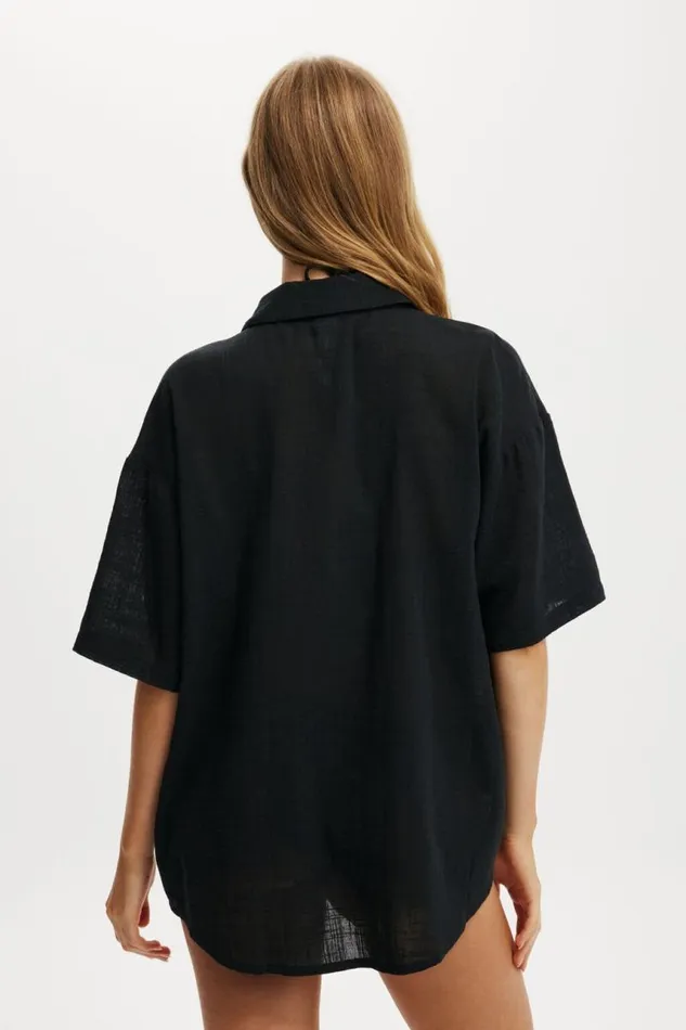 Cotton On Tops The Essential Short Sleeve Beach Shirt Black 8211 Women