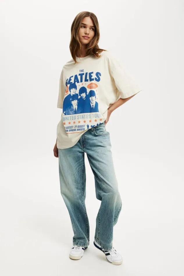 Cotton On Tops The Lcn Music Boxy Graphic Tee Lcn App The Beatles Us Tour 1966 Stone 8211 Women