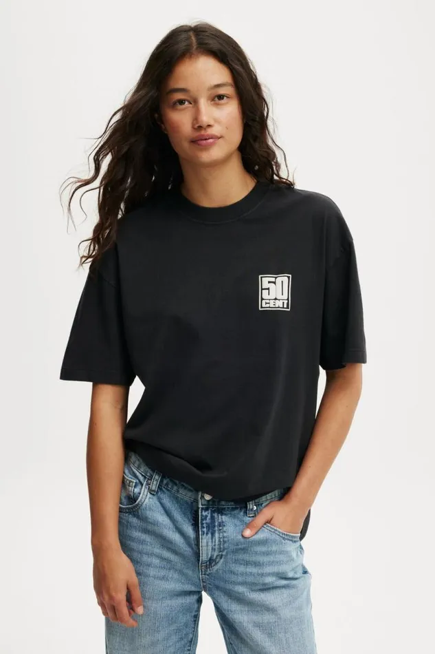 Cotton On Tops The Lcn Music Boxy Graphic Tee Lcn Mt 50 Cent Black 8211 Women