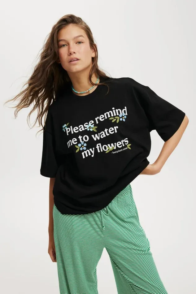 Cotton On Tops The Premium Boxy Graphic Tee Water My Flowers Black 8211 Women