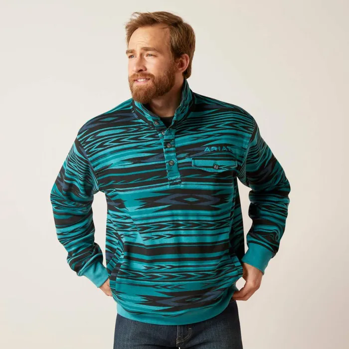 CottonRich Mockneck Sweatshirt Biscay Blue Heather Men Ariat Sweatshirts and Hoodies