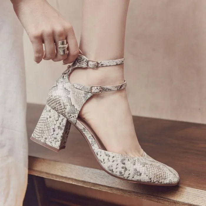 Court Shoes Women Moda In Pelle Daziah Natural Snake Print Leather