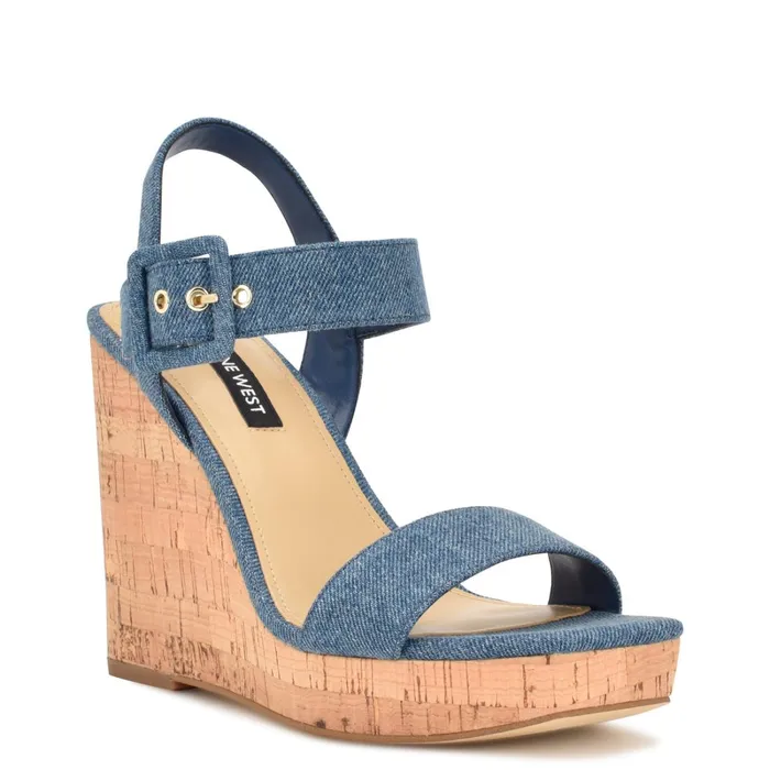 Courts Wedge Sandals Blue Denim Women Nine West Sandals Courts Wedge Sandals Blue Denim Women Nine West Sandals