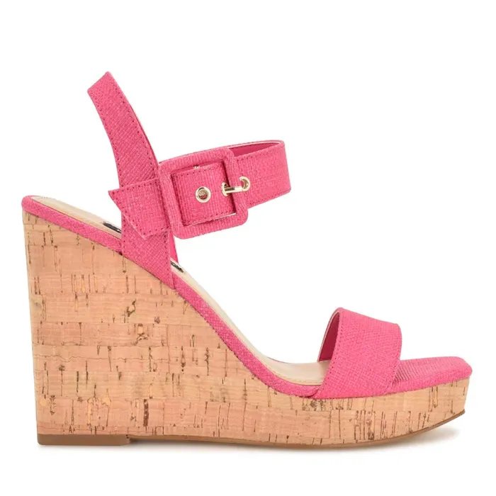 Courts Wedge Sandals Pink Raffia Women Nine West High Heels