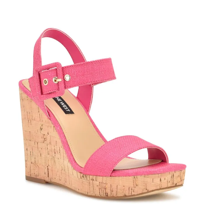 Courts Wedge Sandals Pink Raffia Women Nine West High Heels Courts Wedge Sandals Pink Raffia Women Nine West High Heels