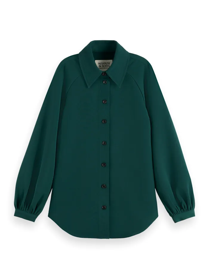 CREPE PEASANT SLEEVE OVERSHIRT Cypress Green Women Scotch and Soda Blouses and Shirts