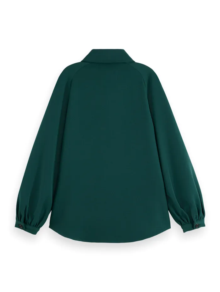 CREPE PEASANT SLEEVE OVERSHIRT Cypress Green Women Scotch and Soda Blouses and Shirts CREPE PEASANT SLEEVE OVERSHIRT Cypress Green Women Scotch and Soda Blouses and Shirts