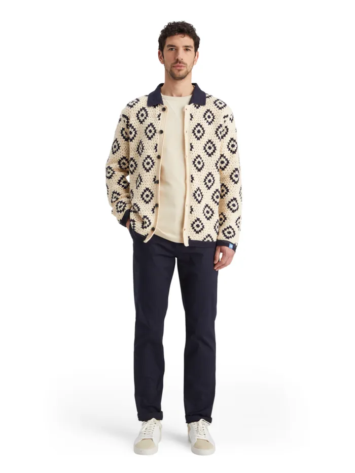 Crochet Knitted Shirt Long Sleeves Parchment Geo Flower Men Scotch and Soda Knitwear