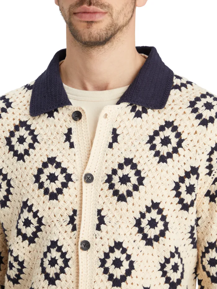 Crochet Knitted Shirt Long Sleeves Parchment Geo Flower Men Scotch and Soda Knitwear Crochet Knitted Shirt Long Sleeves Parchment Geo Flower Men Scotch and Soda Knitwear