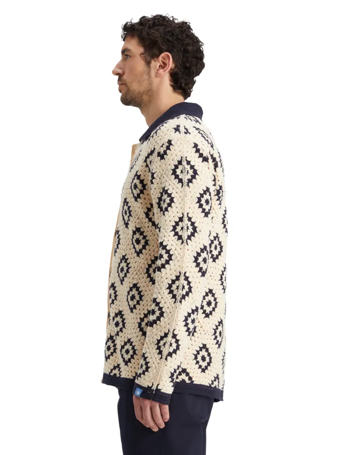 Crochet Knitted Shirt Long Sleeves Parchment Geo Flower Men Scotch and Soda Knitwear Crochet Knitted Shirt Long Sleeves Parchment Geo Flower Men Scotch and Soda Knitwear