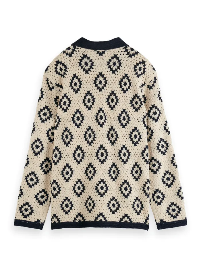 Crochet Knitted Shirt Long Sleeves Parchment Geo Flower Men Scotch and Soda Knitwear Crochet Knitted Shirt Long Sleeves Parchment Geo Flower Men Scotch and Soda Knitwear
