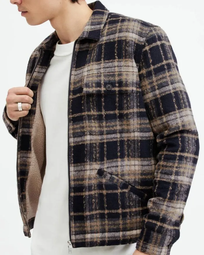 Crosby Checked Zip Jacket Marine Blue Men AllSaints Jackets and Coats
