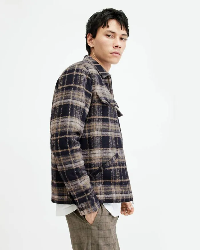 Crosby Checked Zip Jacket Marine Blue Men AllSaints Jackets and Coats