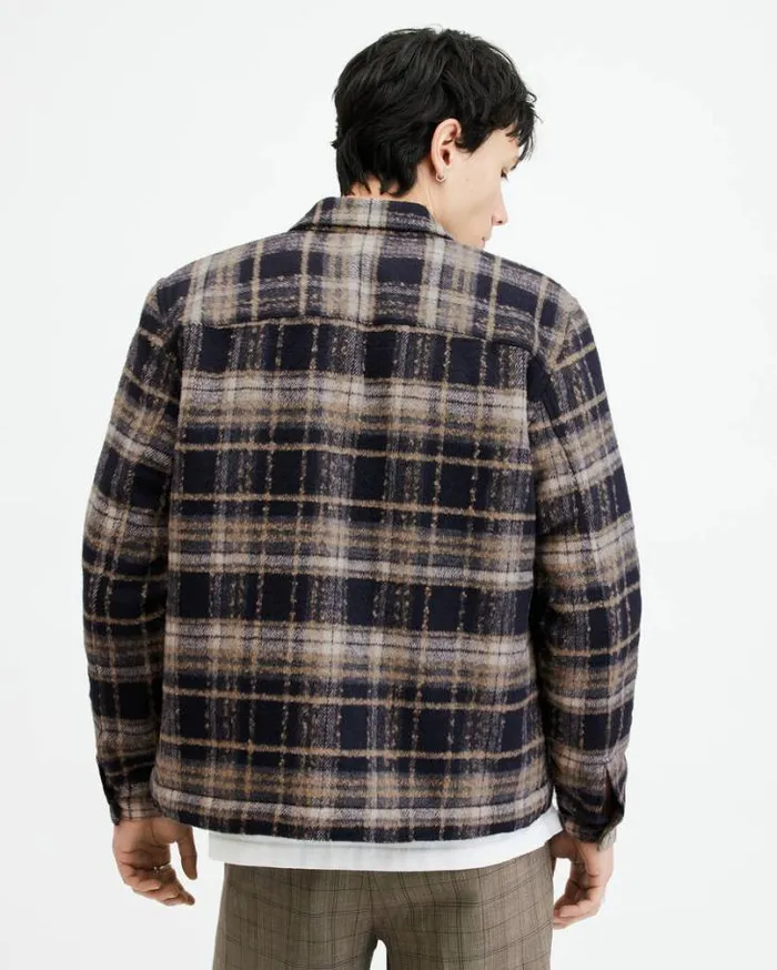 Crosby Checked Zip Jacket Marine Blue Men AllSaints Jackets and Coats