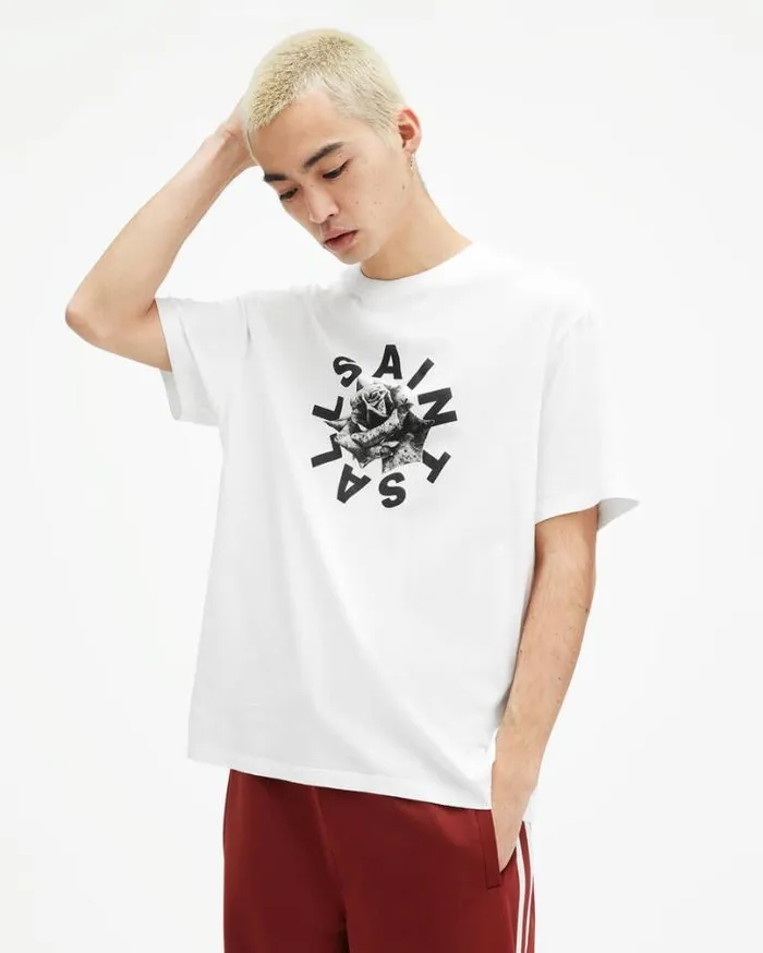 Daized Logo Print Crew Neck TShirt Optic White Men AllSaints TShirts