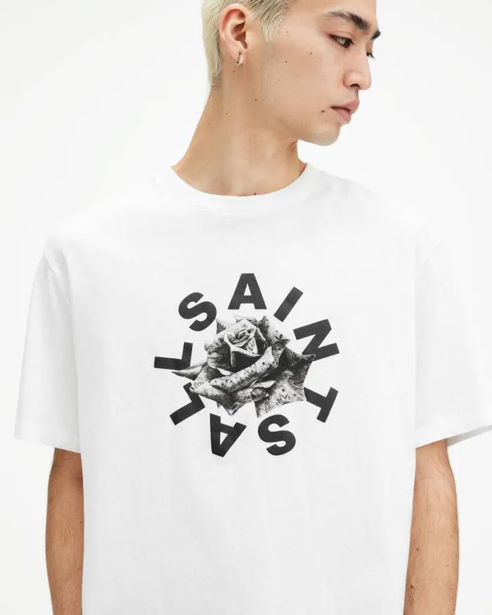 Daized Logo Print Crew Neck TShirt Optic White Men AllSaints TShirts