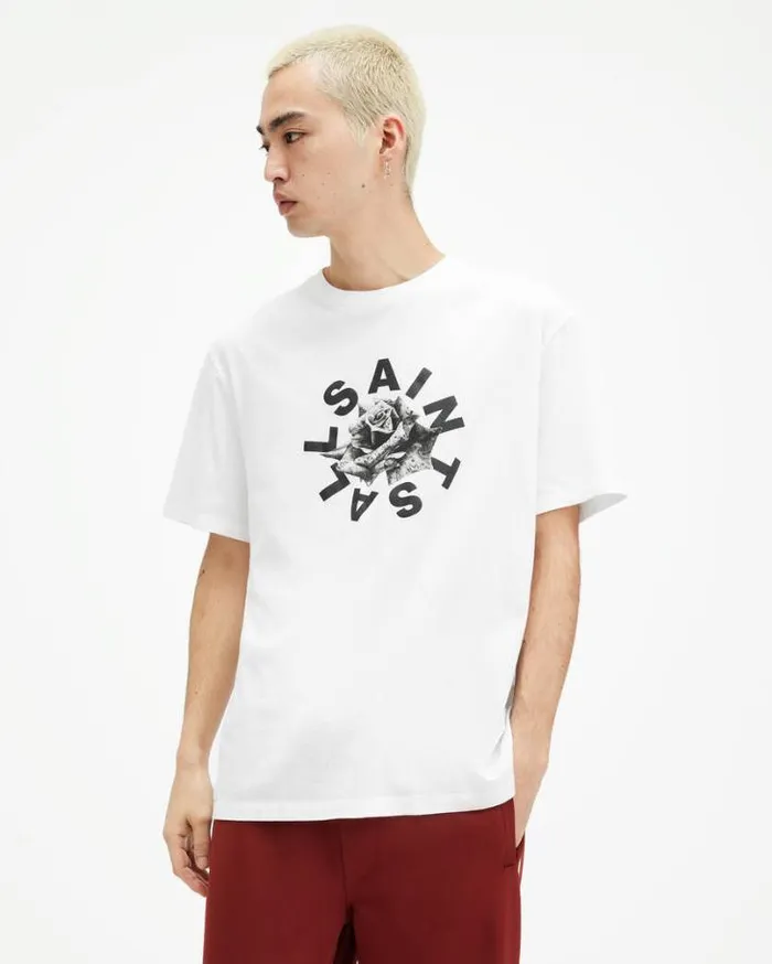 Daized Logo Print Crew Neck TShirt Optic White Men AllSaints TShirts