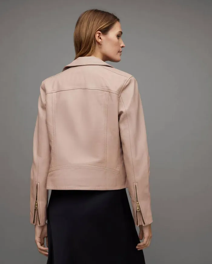 Dalby Slim Fit Leather Biker Jacket Earth Pink Women AllSaints Leather Jackets Dalby Slim Fit Leather Biker Jacket Earth Pink Women AllSaints Leather Jackets