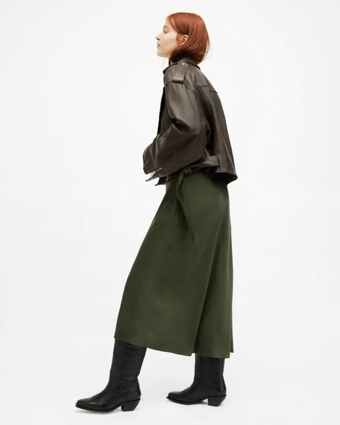 Dayle Oversized Leather Biker Jacket Army Green Women AllSaints Jackets and Coats Dayle Oversized Leather Biker Jacket Army Green Women AllSaints Jackets and Coats