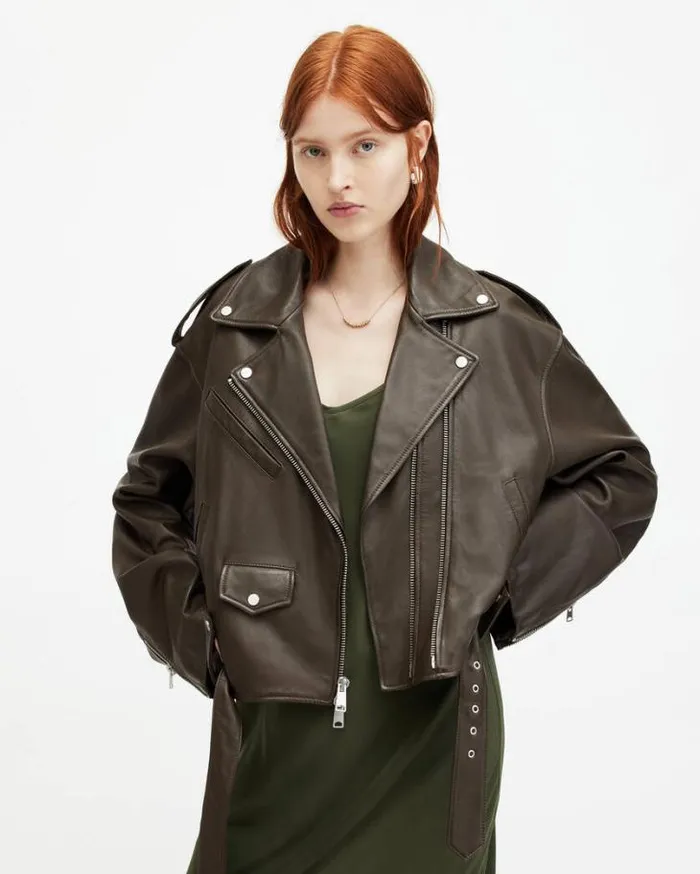 Dayle Oversized Leather Biker Jacket Army Green Women AllSaints Jackets and Coats Dayle Oversized Leather Biker Jacket Army Green Women AllSaints Jackets and Coats