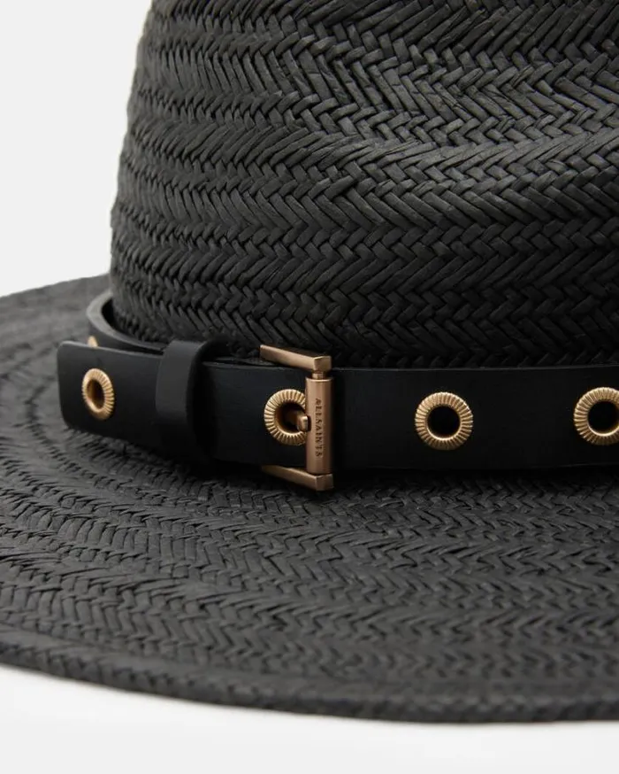 Delilah Straw Fedora Eyelet Hat Black Women AllSaints Swimwear and Beachwear Delilah Straw Fedora Eyelet Hat Black Women AllSaints Swimwear and Beachwear