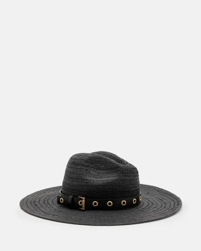 Delilah Straw Fedora Eyelet Hat Black Women AllSaints Swimwear and Beachwear Delilah Straw Fedora Eyelet Hat Black Women AllSaints Swimwear and Beachwear