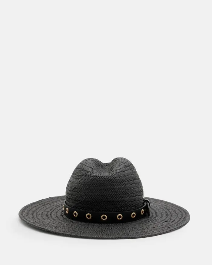 Delilah Straw Fedora Eyelet Hat Black Women AllSaints Swimwear and Beachwear Delilah Straw Fedora Eyelet Hat Black Women AllSaints Swimwear and Beachwear