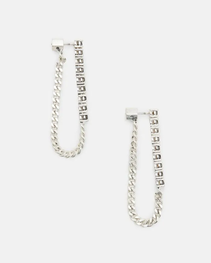 Della Crystal Curb Chain Earrings Wrm Slvrblck Diam Women AllSaints Jewelry