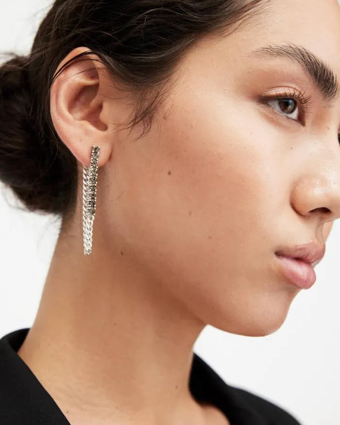 Della Crystal Curb Chain Earrings Wrm Slvrblck Diam Women AllSaints Jewelry