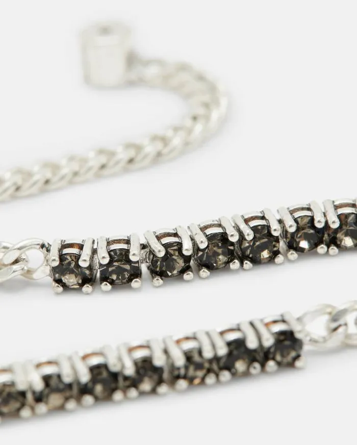 Della Crystal Curb Chain Earrings Wrm Slvrblck Diam Women AllSaints Jewelry