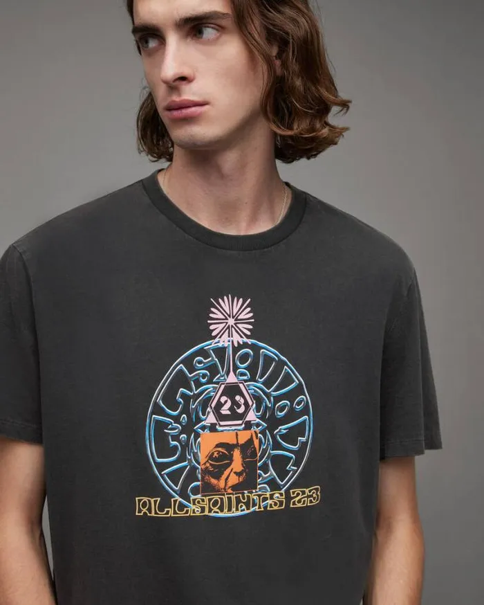 Dimension Graphic Print Relaxed TShirt Washed Black Men AllSaints TShirts