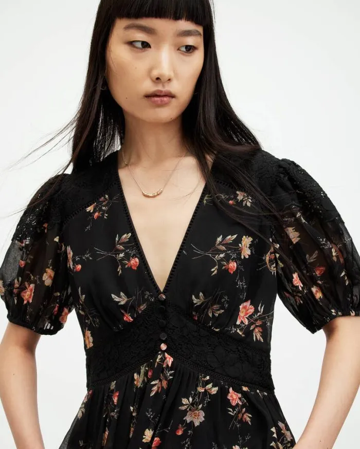 Dinah Tanana Puff Sleeve Lace Trim Top Black Women AllSaints Tops and Shirts Dinah Tanana Puff Sleeve Lace Trim Top Black Women AllSaints Tops and Shirts