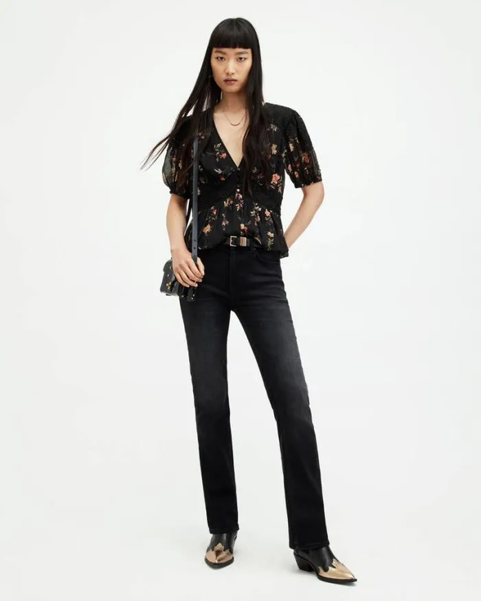 Dinah Tanana Puff Sleeve Lace Trim Top Black Women AllSaints Tops and Shirts Dinah Tanana Puff Sleeve Lace Trim Top Black Women AllSaints Tops and Shirts