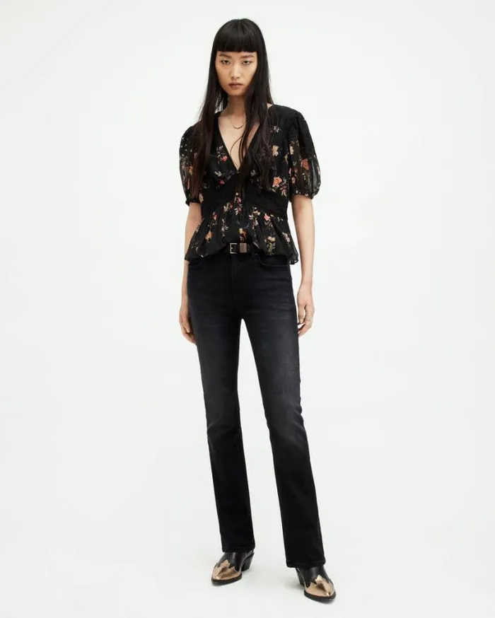 Dinah Tanana Puff Sleeve Lace Trim Top Black Women AllSaints Tops and Shirts Dinah Tanana Puff Sleeve Lace Trim Top Black Women AllSaints Tops and Shirts